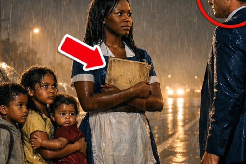 Un multimillonario iba camino a una boda… cuando encontró a su empleada doméstica atrapada bajo la lluvia con tres niños