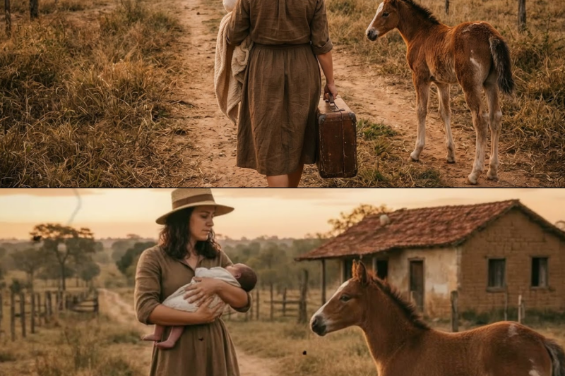 Sola Con Su Bebé, Encontró un Rancho Viejo Con un Potro Recién Nacido… Y Todo Cambió