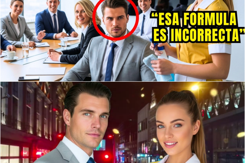 La empleada de limpieza corrigió la fórmula y salvó un trato multimillonario. Antes de comenzar, cuéntanos desde qué país estás viendo este video. Disfruta la historia. El piso 14 de Vidal y asociados a las 11 de la noche era silencio. Silencio de monitores apagados. Silencio de sillas vacías. Silencio del tipo que solo existe cuando el dinero duerme y nadie lo está contando. Laura lo conocía bien. Empujaba el carrito por el pasillo con el paso exacto de quien lleva dos años haciendo lo mismo, ni rápido ni lento, la velocidad justa para que nadie la vea y para que ella pueda verlo todo. La rueda delantera crujía en cada giro. Siempre crujía, ya no lo escuchaba. empujó la puerta de la sala de juntas grande y entró.  El olor era el de siempre, café frío, papel impreso, el rastro persistente de decisiones que alguien tomó y alguien más va a pagar. Empezó por la mesa. Trapo húmedo, movimientos circulares, el cuerpo en automático, la cabeza libre. Llegó al extremo de la mesa y levantó la vista. En el pizarrón había una fórmula. se detuvo.
