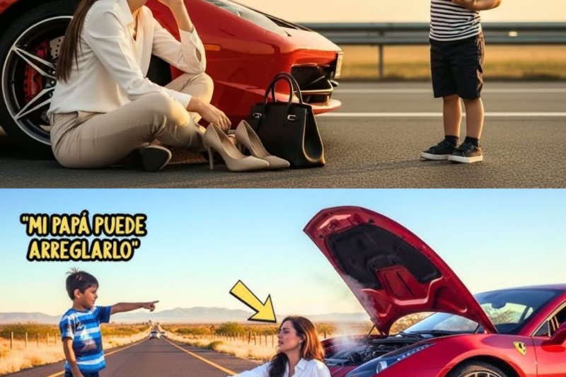 ＂Mi Papá Puede Arreglarlo＂ — Dijo El Niño A La Millonaria Varada Con Su Ferrari En La Carretera