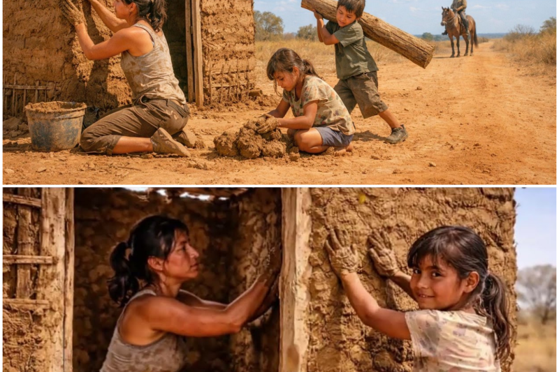 Granjero viudo encuentra una FAMILIA construyendo CASA DE BARRO en carretera y cambia todo