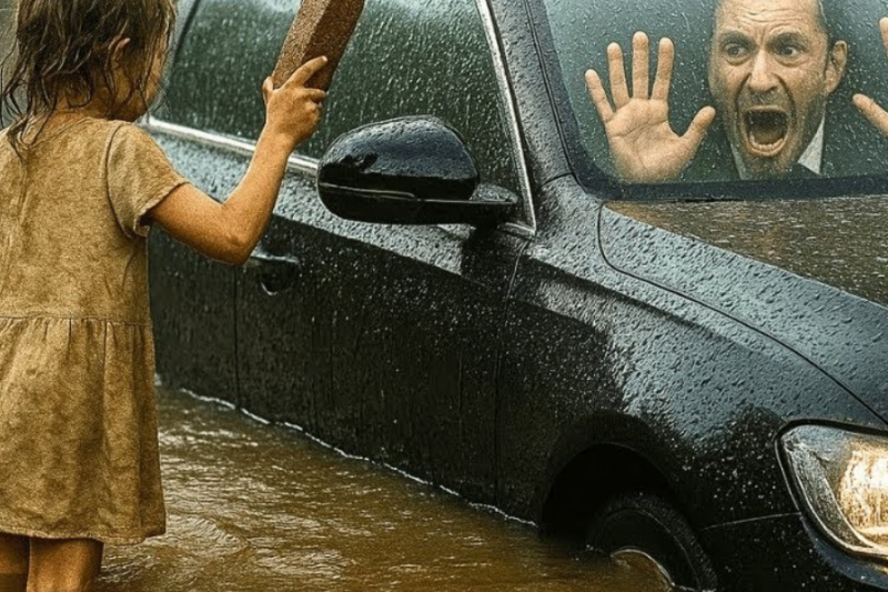 MILLONARIO CAE AL RÍO Y QUEDA ATRAPADO EN SU AUTO BLINDADO, PERO CUANDO ESTÁ HUNDIÉNDOSE UNA MENDIGA