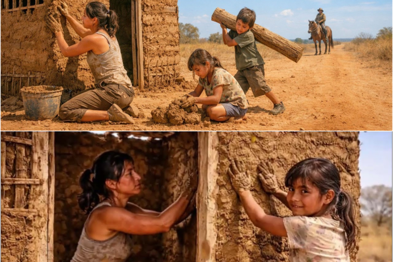 Granjero viudo encuentra una FAMILIA construyendo CASA DE BARRO en carretera y cambia todo
