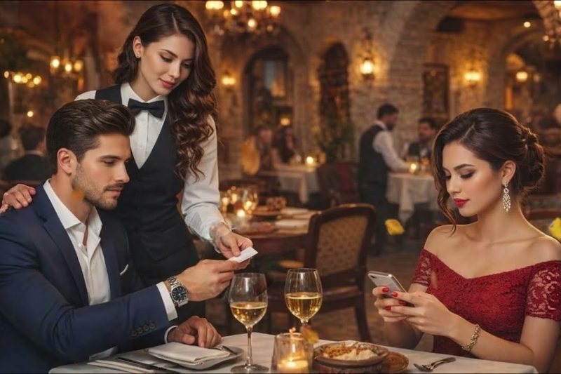 Mesera deslizó nota a multimillonario: “Tu novia te vendió. Están en posición”