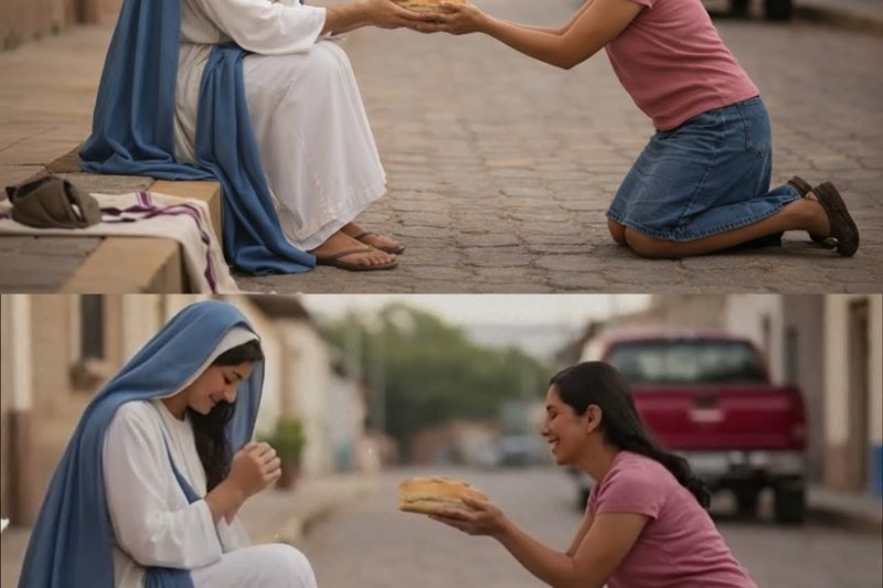  Una madre soltera encontró a la Virgen María pidiendo comida en la calle e hizo esto…