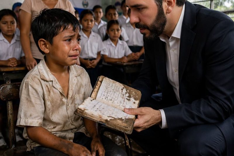Un niño con el cuaderno destrozado es descubierto en plena visita presidencial, revelando una verdad oculta que paraliza a toda la escuela