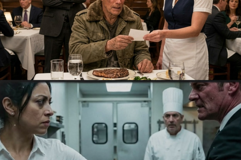 Clint Eastwood entra de incógnito y la camarera le pasa una nota que lo paraliza