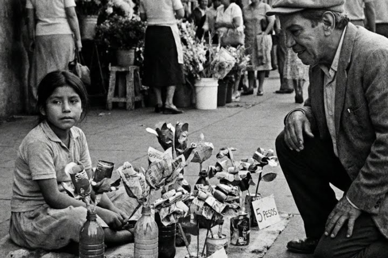 Niña hizo flores con basura para venderlas—Cantinflas preguntó por qué y se DESTROZÓ