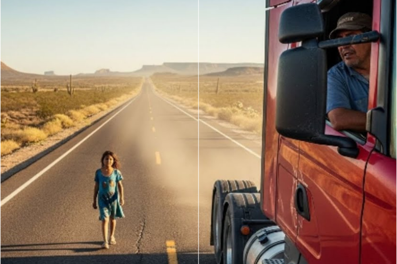 CAMIONERO encontró a una CHICA en el DESIERTO… lo que sucedió después DEJÓ A TODOS EN SHOCK…