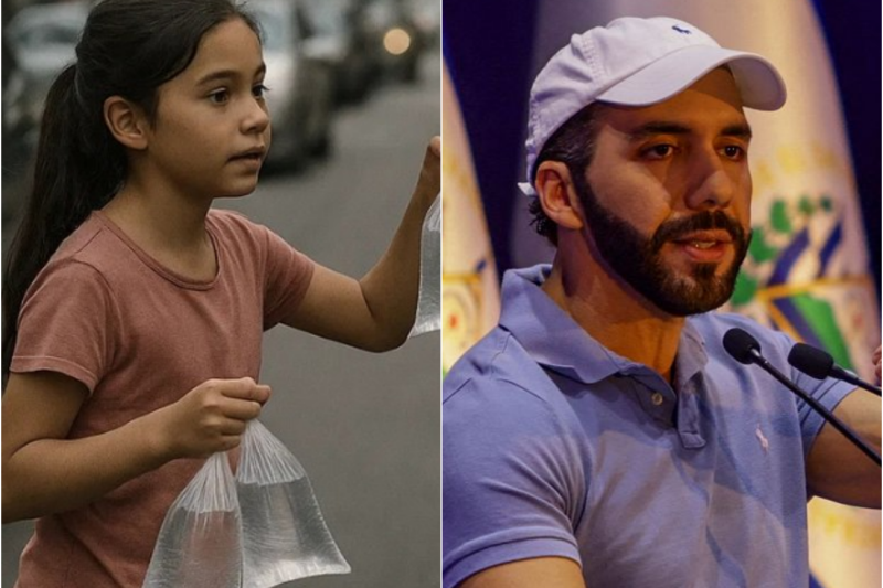 Bukele detuvo el trafico por María, la Niña que Vendía Agua en la Calle