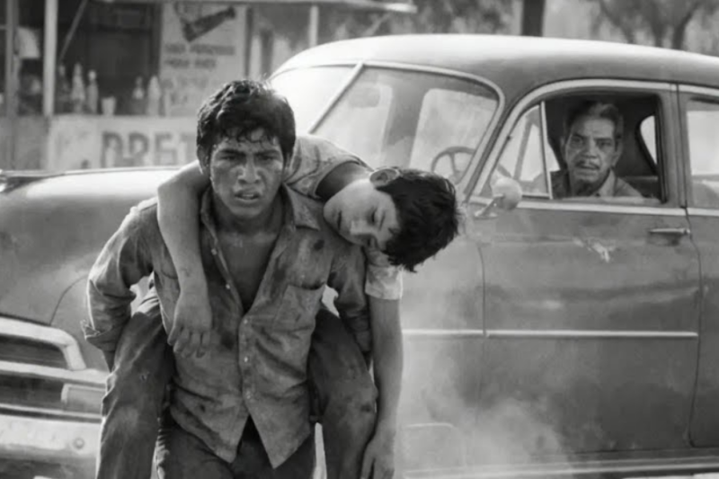 Joven de 17 cargaba hermano moribundo 8 KM bajo sol—Cantinflas lo vio y se QUEBRÓ