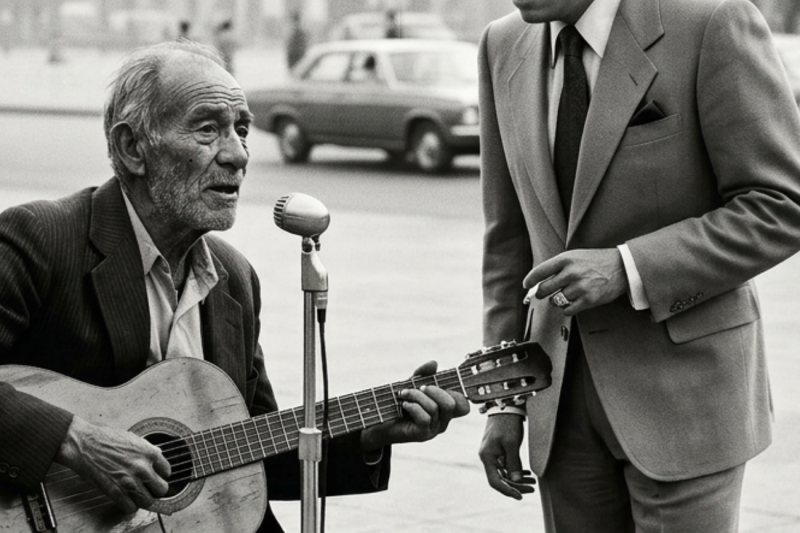 Un anciano sin hogar tarareaba “El Triste” en un micrófono, hasta que José José se detuvo.