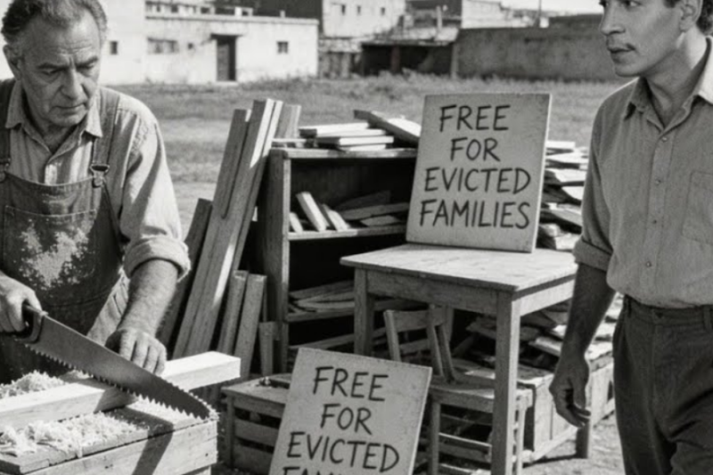 Cantinflas vio carpintero haciendo muebles GRATIS para desalojados—cómo comía lo DESTRUYÓ