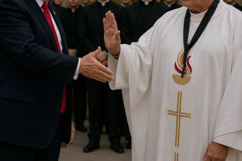 Padre Pistolas RECHAZA dar la mano a Trump en su primer encuentro… y lo enfrenta con ESTAS palabras