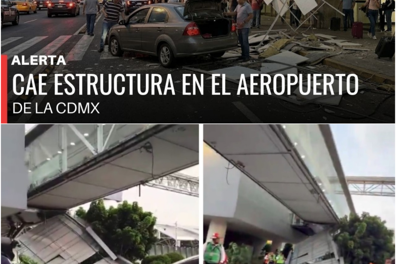 Pánico en el Aeropuerto: Estructura Colapsa Sorpresivamente Sobre un Vehículo en Movimiento