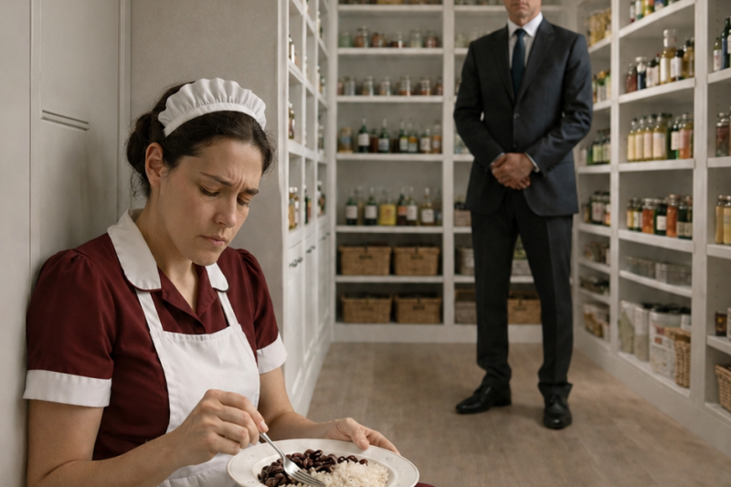 “El Millonario Descubrió a su Empleada Comiendo Sobras en Silencio… y Esa Escena Cambió su Vida”