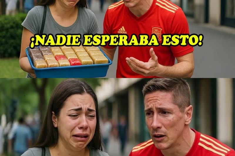Garota vende doces no estádio sem saber quem está atrás. Fernando Torres reconhece e para tudo.