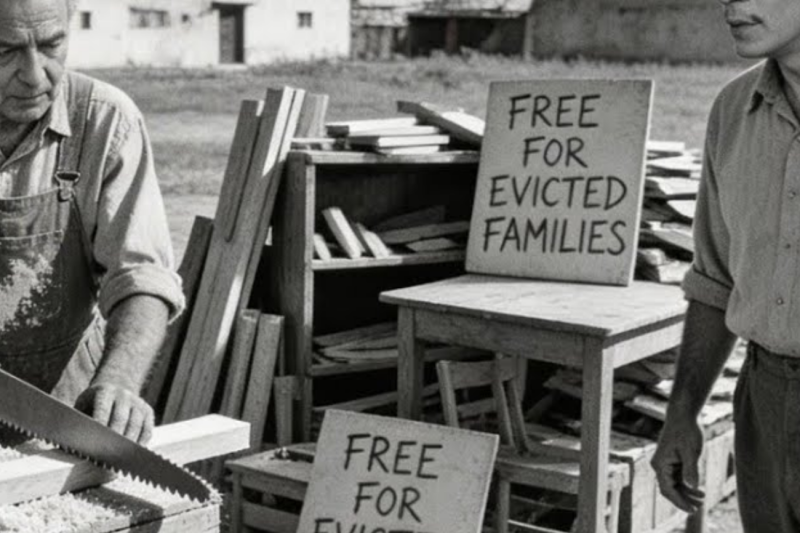 Cantinflas vio carpintero haciendo muebles GRATIS para desalojados—cómo comía lo DESTRUYÓ