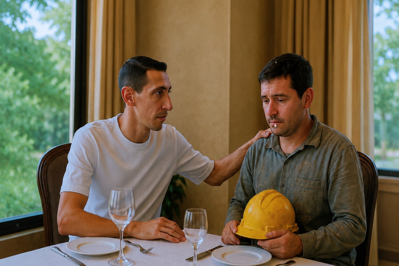 Ángel Di María ve a un albañil siendo humillado — y lo invita a su mesa sin decir una palabra